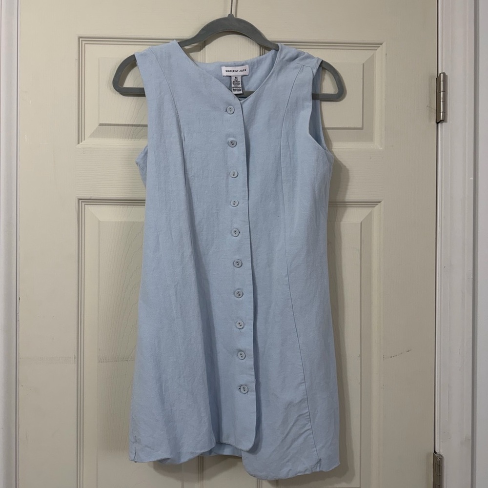 Casual Sleeveless Button-Front Dress - Light Blue